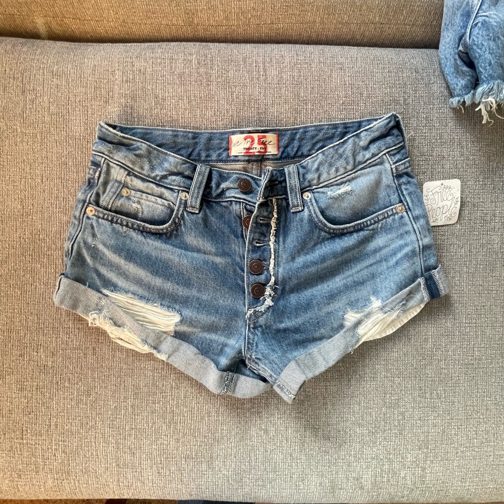 Free People Button-Up Blue Jean Shorts